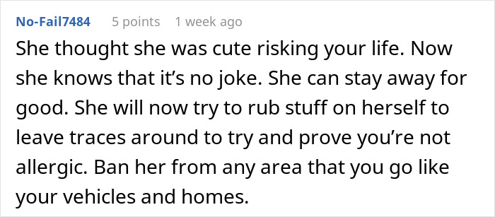 Comment discussing a monster-in-law causing danger and being banned from the home and vehicles for safety reasons.