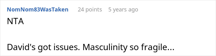 Screenshot of an online comment highlighting masculinity so fragile in a relationship over a Halloween costume.
