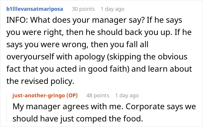 Screenshot of an online discussion about an autistic woman having a panic attack and complaints over free food at a restaurant.