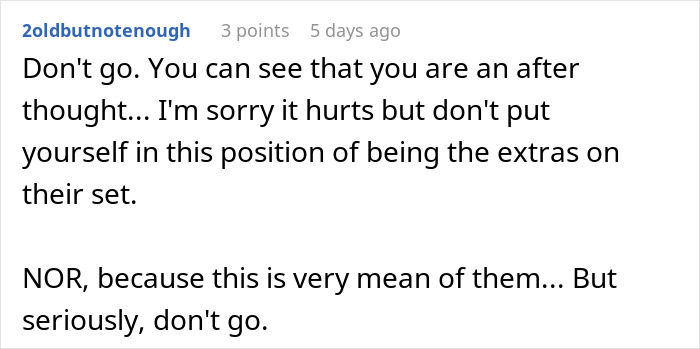 Comment warning against being treated as an afterthought, advising not to go and avoid family separate drive Disneyland issues.