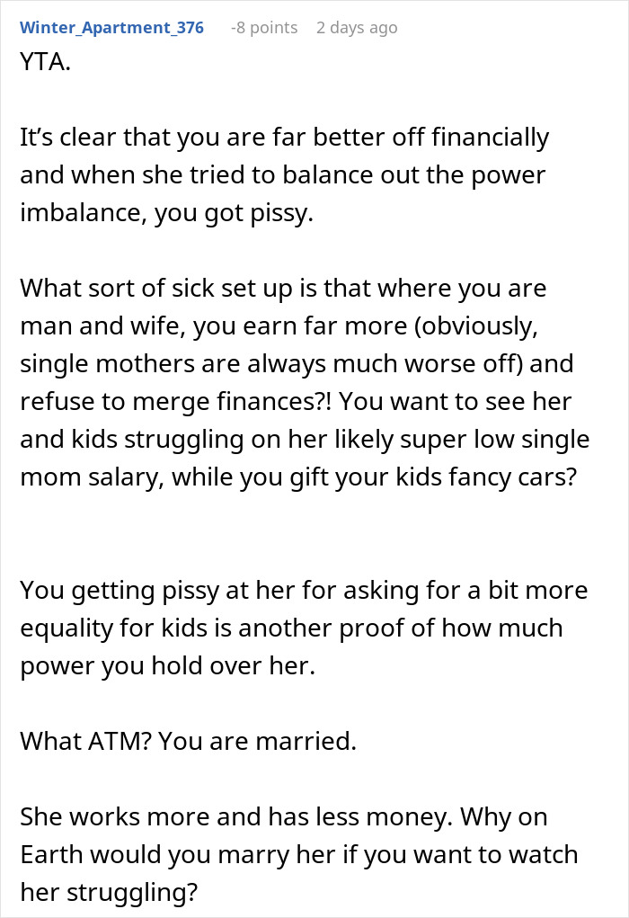 Commenter criticizes guy refusing to be step-father and balance finances for fianc&eacute;e&rsquo;s children wanting cool gifts.