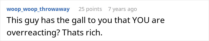 Screenshot of a comment discussing the bride&rsquo;s father refusing to attend wedding because it&rsquo;s not on American soil.