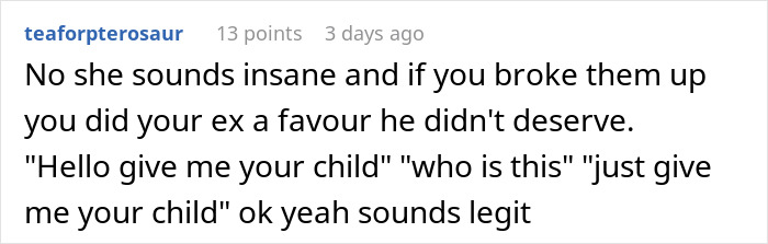 Comment discussing a woman breaking off engagement after being treated as stranger danger to her future stepkid.