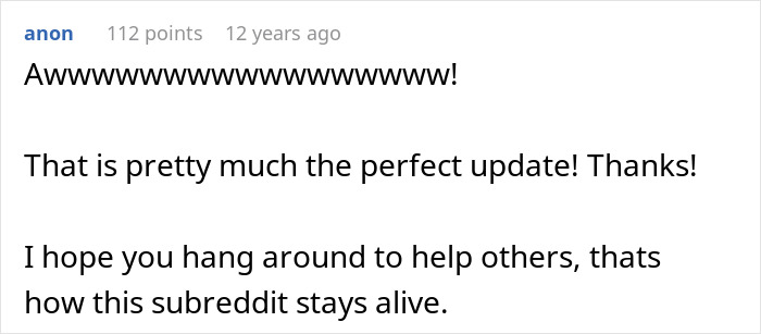 Alt text: Screenshot of a Reddit comment expressing gratitude and appreciation for an update in an online community discussion.