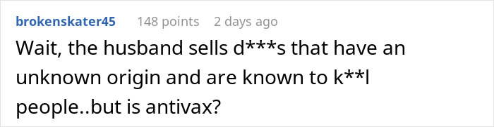 Comment criticizing antivax stance in a discussion about unvaccinated kids causing fallout between friends.