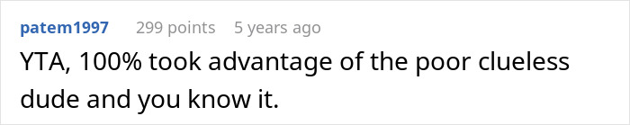 Comment on a forum post criticizing someone for taking advantage of another person, discussing fairness in a casual text format. Comment on a forum post criticizing someone for taking advantage of another person, discussing fairness in a casual text format.