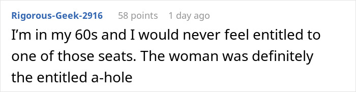 Comment from user expressing disapproval of a woman trying to force a disabled man out of his seat on a bus. Comment from user expressing disapproval of a woman trying to force a disabled man out of his seat on a bus.