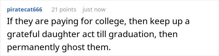 Screenshot of an online comment discussing a teen&rsquo;s experience being dumped by parents at boarding school and ongoing anger.