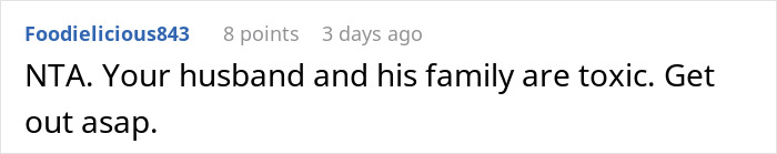 Reddit comment about toxic husband and family, advising to leave relationship after creepy brother-in-law issue.
