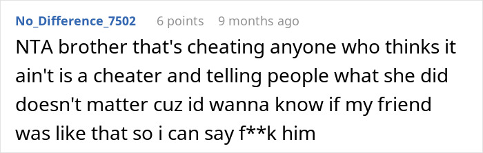 Screenshot of a forum comment discussing cheating and reactions related to a lady kissing another man.