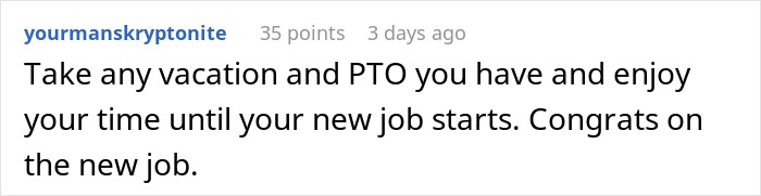 Comment on a post about company pay gaps, stating enjoy vacation and PTO before starting new job with higher salary.