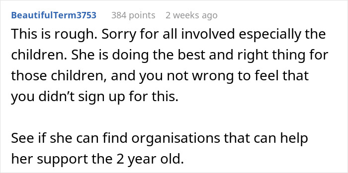 Comment explaining the difficult situation where a woman saves niblings from foster care while her boyfriend rethinks their future.