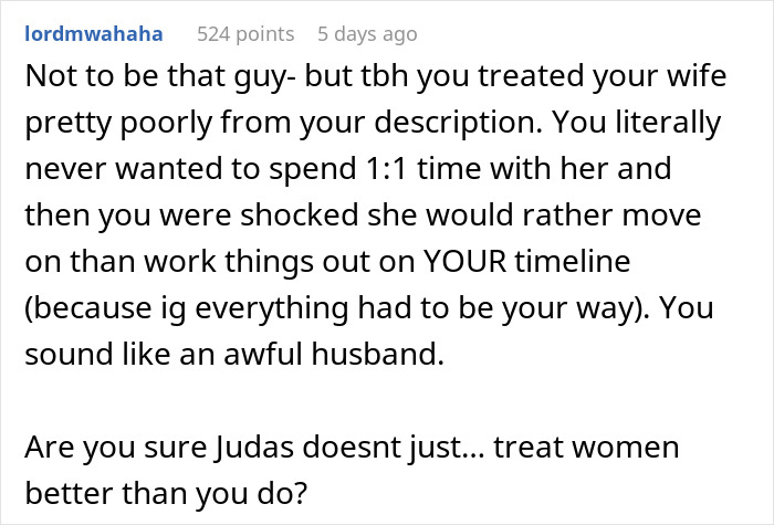 Reddit comment discussing a guy&rsquo;s experience with his ex-wife cheating with his best man and relationship issues.