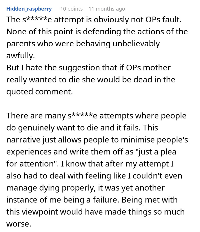 Comment discussing the impact of parents lying about food allergies and resulting no contact with their daughter.