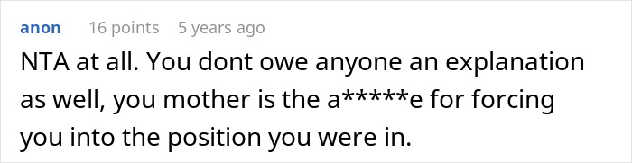 Comment discussing a person running out the window after his mom's attempt to reconcile him and his ex-fianc&eacute;.