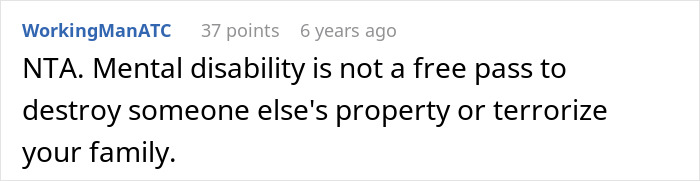 Screenshot of a forum comment discussing concerns about disabled son repeatedly raiding neighbor’s trash and property. Screenshot of a forum comment discussing concerns about disabled son repeatedly raiding neighbor’s trash and property.