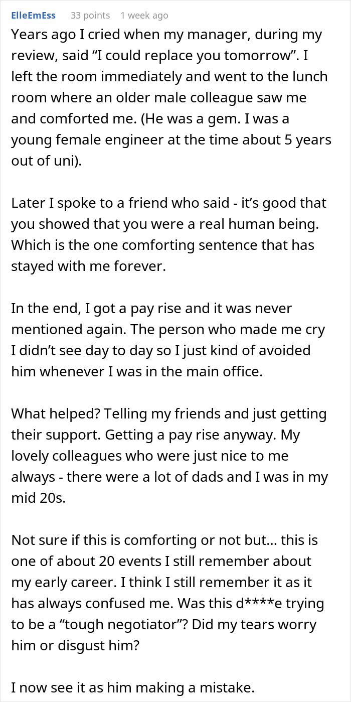Text post recounting a worker&rsquo;s experience being told she&rsquo;s not doing enough despite going above and beyond.