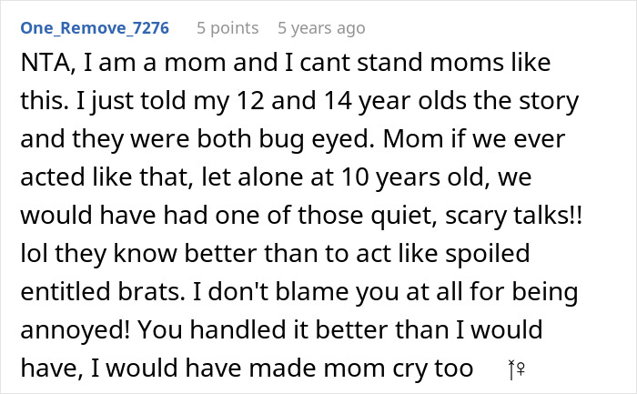 Commenter defending teen refusing to entertain stranger&rsquo;s kid on long flight, criticizing entitled mom&rsquo;s behavior and praising teen&rsquo;s response.