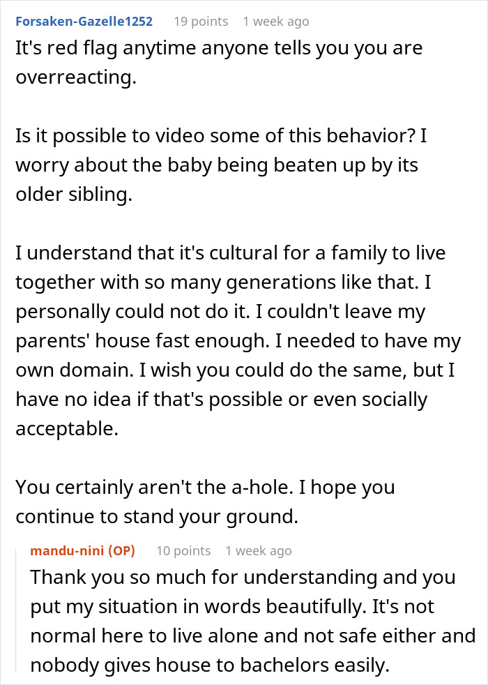 Text comments discussing a woman&rsquo;s feelings after she quits being her cousin&rsquo;s wife&rsquo;s free babysitter.