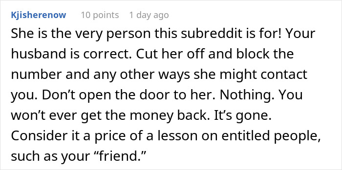 ALT text: Woman learns friend who forgot wallet duped her and left without gratitude, feeling betrayed and cautious.