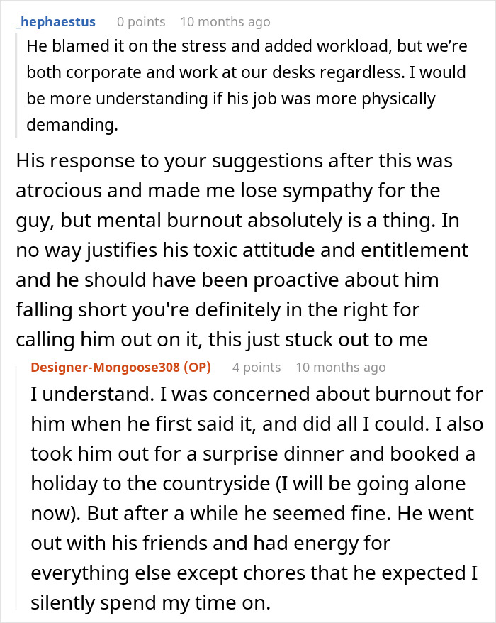 Text conversation about a woman called a gold digger for wanting fair chores, leaving boyfriend as he begs for rent money.