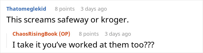 Screenshot of an online comment discussing experiences at a grocery store related to a bakery manager&rsquo;s actions.