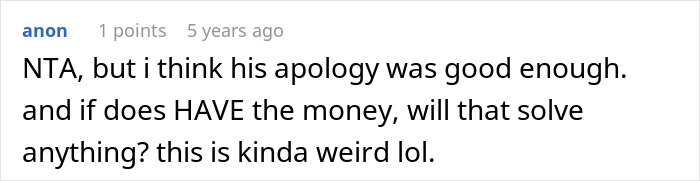 Screenshot of an online comment discussing a woman&rsquo;s dream of having a tummy tuck affected by her husband taking her $15k savings.