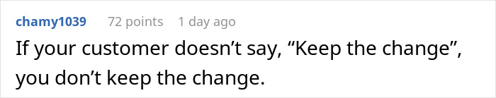 Text post showing a tip-related message about a waiter assuming $40 change was a tip. Text post showing a tip-related message about a waiter assuming $40 change was a tip.