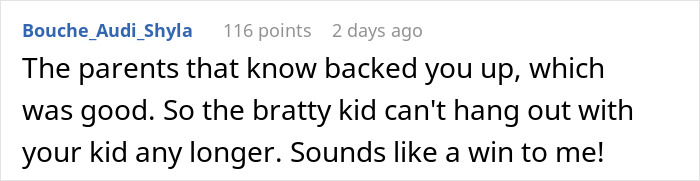 Comment discussing parents supporting each other amid drama caused by 12-year-old at friend&rsquo;s birthday party.
