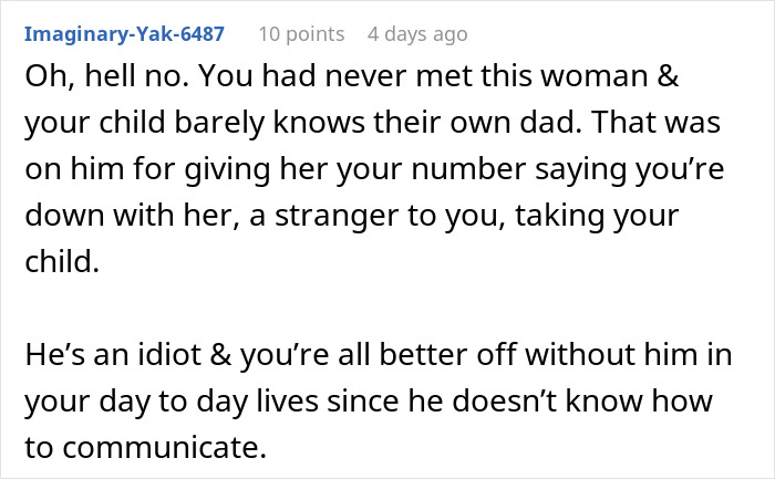 Text post discussing a woman tired of being treated as stranger danger to her future stepkid, leading to broken engagement.