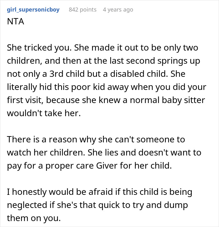 Alt text: Babysitter shocked and upset after discovering mom hid disabled third child, leading her to quit and leave immediately. Alt text: Babysitter shocked and upset after discovering mom hid disabled third child, leading her to quit and leave immediately.