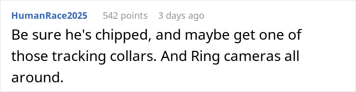 Comment warning about tracking collars and Ring cameras to prevent elderly lady allegedly stealing neighbor&rsquo;s doggo.