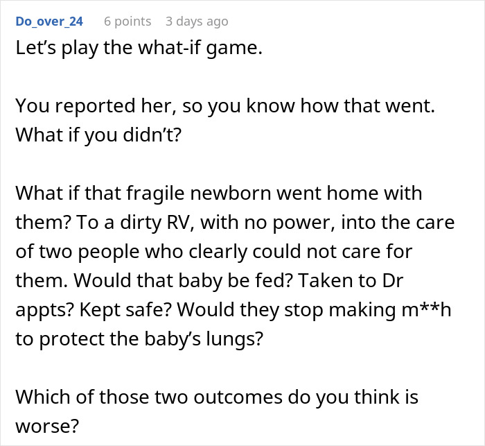ALT text: Screenshot of a user discussing reporting sister to CPS over illegal baby adoption concerns in a Reddit comment. ALT text: Screenshot of a user discussing reporting sister to CPS over illegal baby adoption concerns in a Reddit comment.