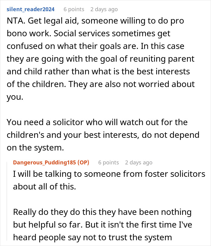 Screenshot of an online discussion about a mom abandoning 2 kids with 23-year-old sister and legal advice needed.