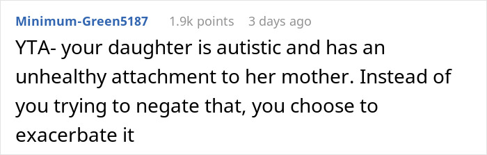 Screenshot of a Reddit comment discussing a woman&rsquo;s work trip that was actually a vacation and her autistic child refusing to go home.