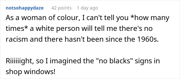 Screenshot of a forum post discussing racial remarks, highlighting the experience of dealing with an obnoxious dinner guest husband dreadful.