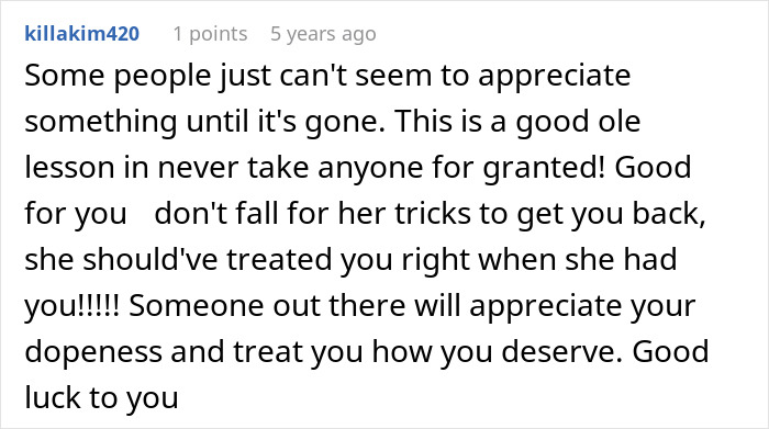 Screenshot of a comment warning about a cheater&rsquo;s baby lie and advising not to fall for traps from an ex.