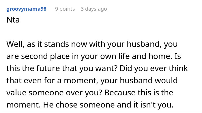 Screenshot of a user comment discussing relationship issues and a wife taking off her wedding ring after family sides with creepy brother-in-law.