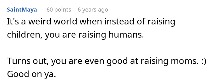Screenshot of an online comment discussing the challenges of raising children and the unexpected role of raising moms. Screenshot of an online comment discussing the challenges of raising children and the unexpected role of raising moms.