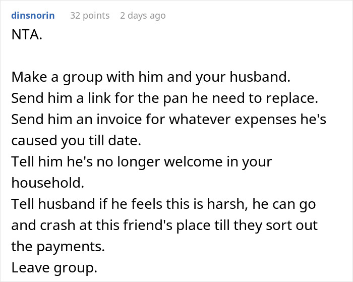 Reddit comment advising to exclude a friend after he ate everything owned, relating to friend eating everything conflict. Reddit comment advising to exclude a friend after he ate everything owned, relating to friend eating everything conflict.