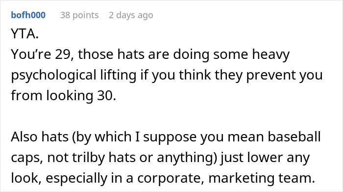 Screenshot of a Reddit comment discussing workplace appearance and reactions to coworkers wearing makeup daily.
