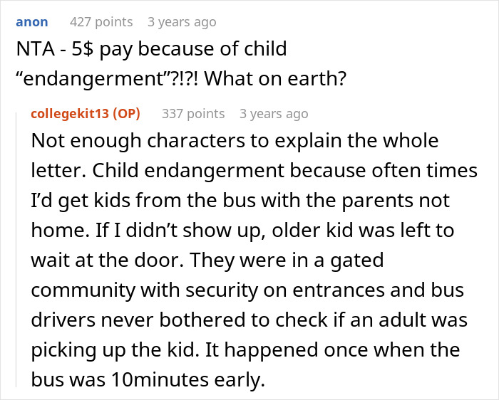 Reddit conversation about rude, rich folks falsely accusing and firing babysitter, causing missed business trip issues.