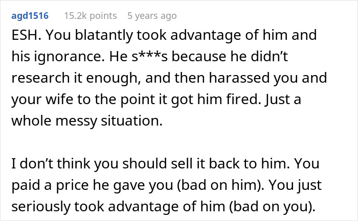 Reddit comment discussing a man buying a $50K guitar for $4K and refusing to sell it back amid a messy situation. Reddit comment discussing a man buying a $50K guitar for $4K and refusing to sell it back amid a messy situation.
