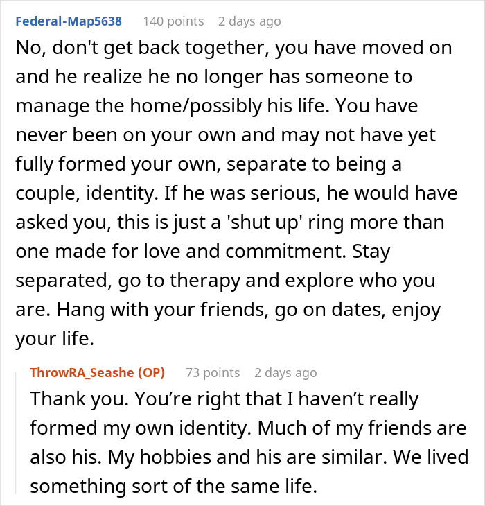 Reddit conversation about a man proposes two months after girlfriend dumped him, revealing his true colors when refused.