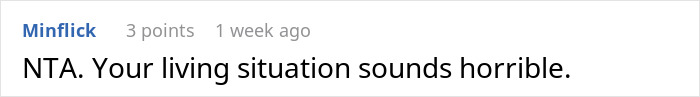Screenshot of an online comment stating disagreement, discussing a difficult living situation.