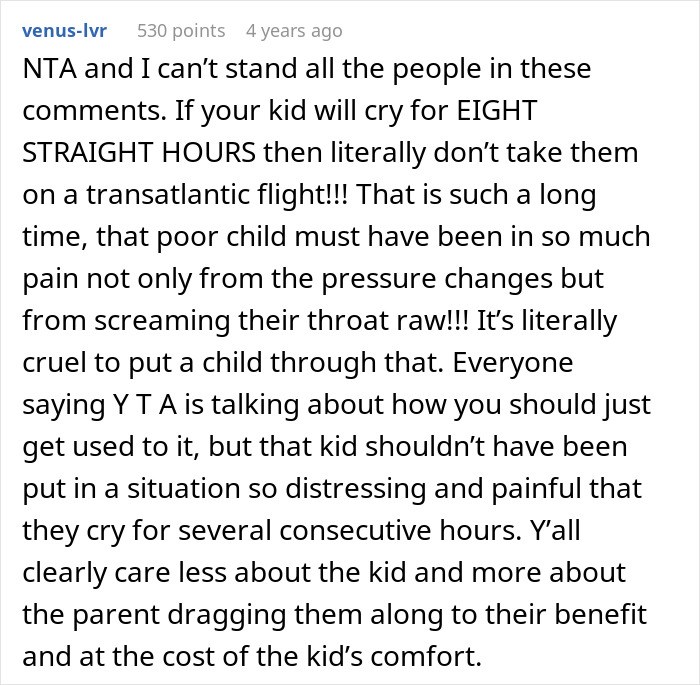 Passenger confronts mom after 8-hour toddler meltdown on transatlantic flight, criticizing how she handled the situation.