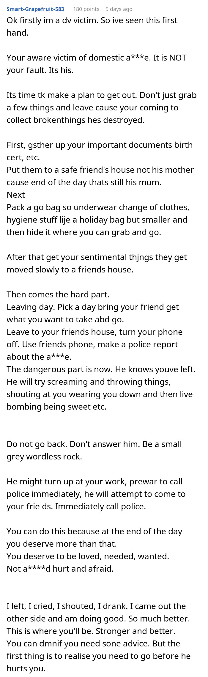 Alt text: Advice for domestic abuse victims on recovering from boyfriend destroyed girlfriends grandmas jewelry box situation and planning to leave safely