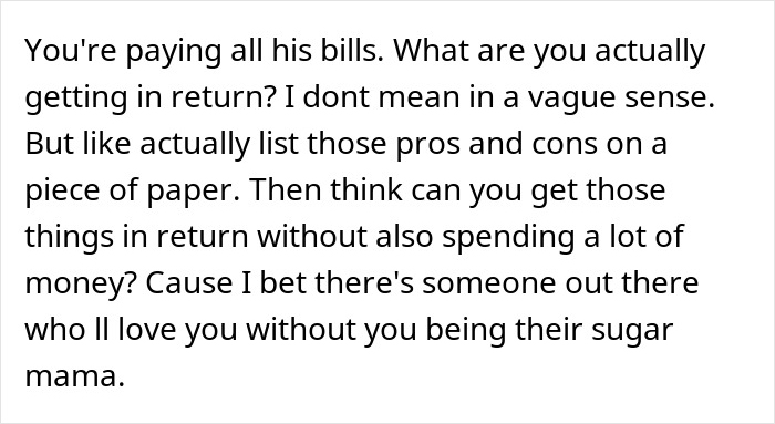 Text about a man with 5K debt asking his girlfriend to take a loan so he can buy a $1.5K Spiderman costume.