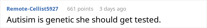 Reddit comment discussing genetic autism testing in a conversation about relationship and therapy issues.