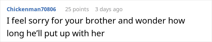 Comment expressing sympathy for a brother dealing with a difficult sister-in-law before a wedding event.